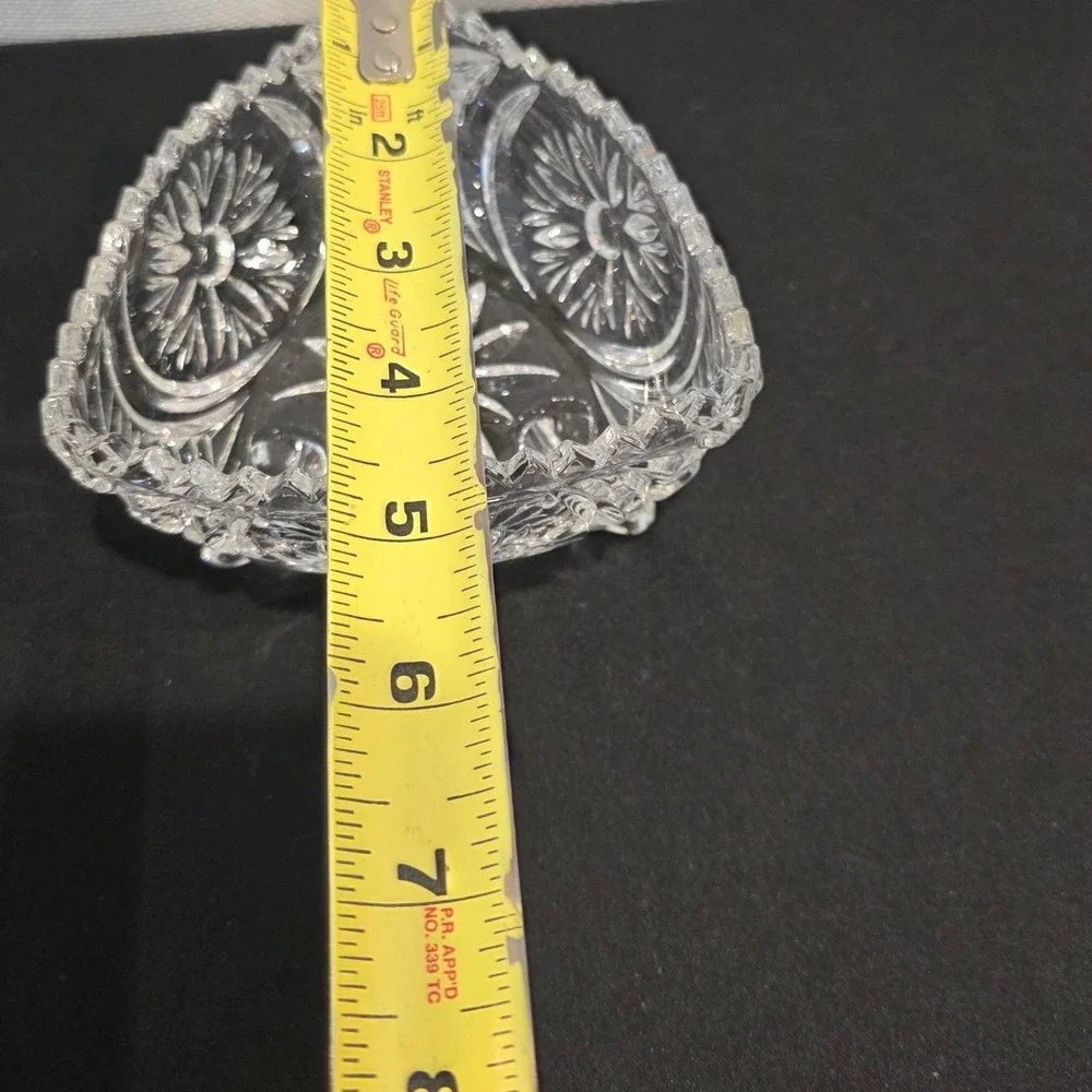 Vintage American Brilliant Cut Glass Heart Shaped Bowl Footed Candy Trinket Dish